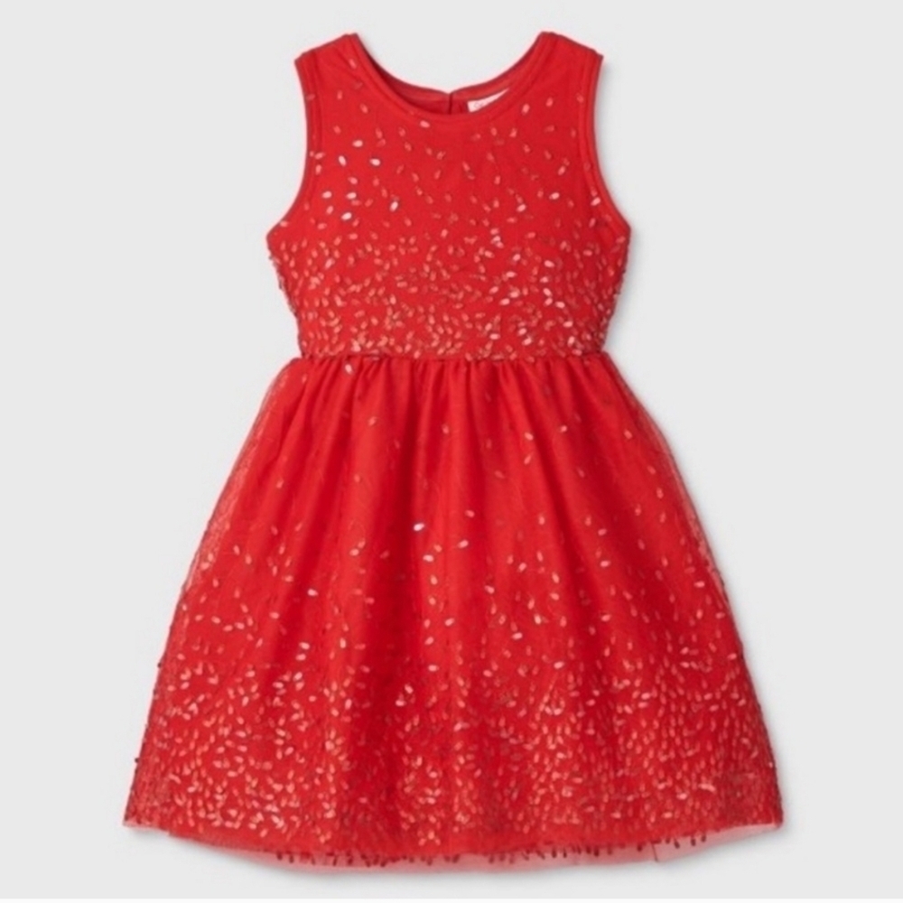 Cat & Jack Girl's Holiday Sequins Christmas Party Dress S 6/6X